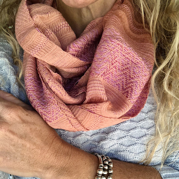 COTTON TRADITIONAL “KAREN HILL TRIBE” SCARF- PEACH/PINK
