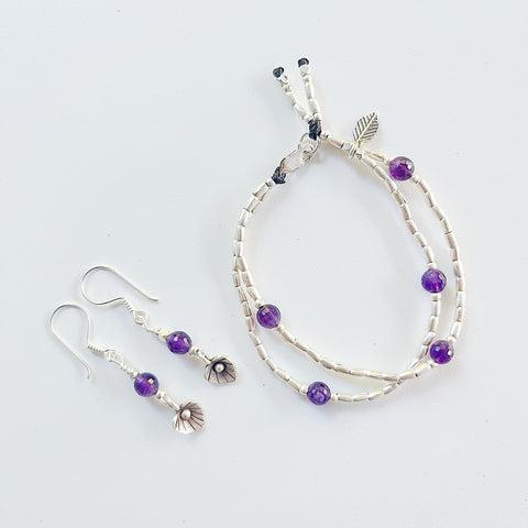 AMETHYST BRACELET & EARRINGS SET