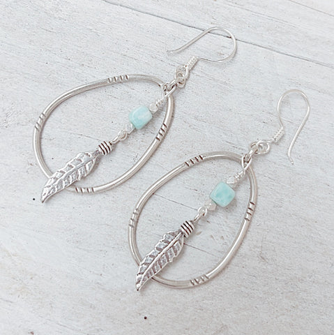 LARIMAR PEACE FEATHER EARRINGS