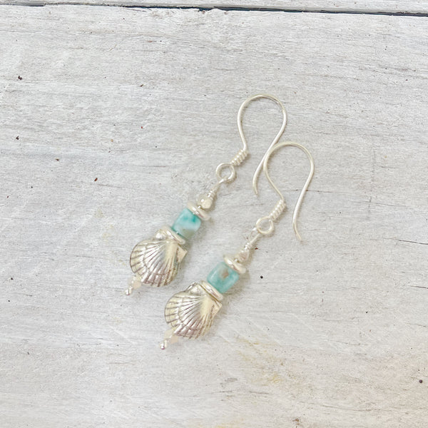 LARIMAR CLAM SHELL EARRINGS