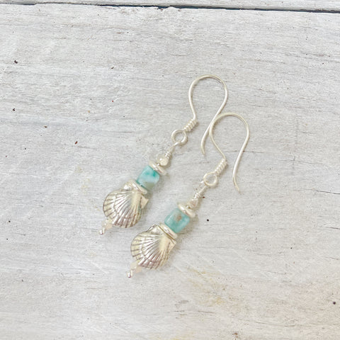 LARIMAR CLAM SHELL EARRINGS