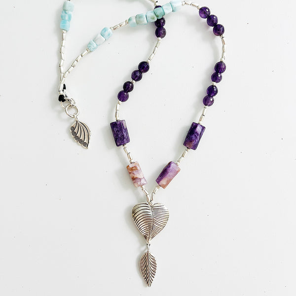 AMETHYST AND LARIMAR LOVE  NECKLACE