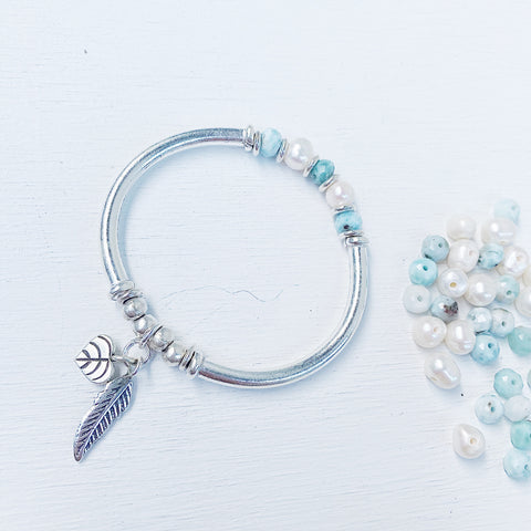 LARIMAR AND PEARL GODDESS BRACELET