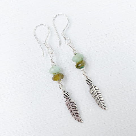 CHRYSOPRASE FEATHER EARRINGS