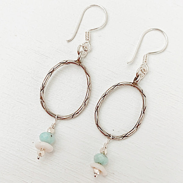 LARIMAR & PUKA SHELL OVAL EARRINGS