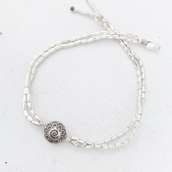 SILVER FLOWER SWIRL ANKLET