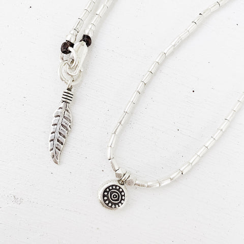 EVIL EYE AND PEACE FEATHER PROTECTION  NECKLACE