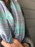 100% COTTON TRADITIONAL KAREN HILL TRIBE "SCARF AQUA/MAUVE/BLUE"