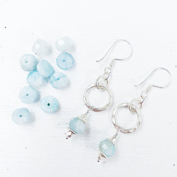 AQUAMARINE HAMMERED SILVER DROPS