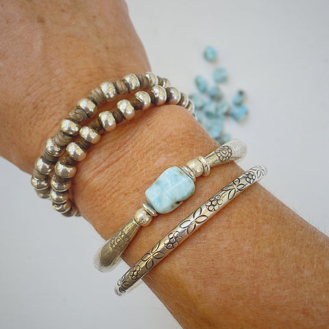 LARIMAR CRESCENT MOON FLOWER BRACELET